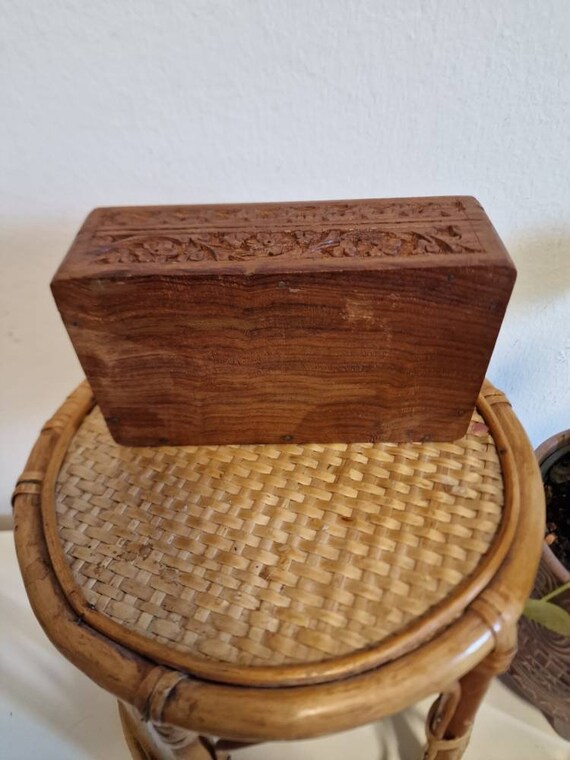 Vintage wooden box made of rosewood carved with m… - image 9
