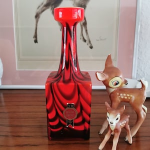 Vintage glass vase Murano Opaline Florence black-red shimmering, made in Italy. 60s/70s Mid Century