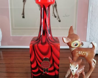 Vintage glass vase Murano Opaline Florence black-red shimmering, made in Italy. 60s/70s Mid Century