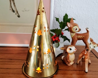 Christmas tree tealight holder made of brass with star pattern, Christmas decoration brass Christmas tree, lantern Christmas tree