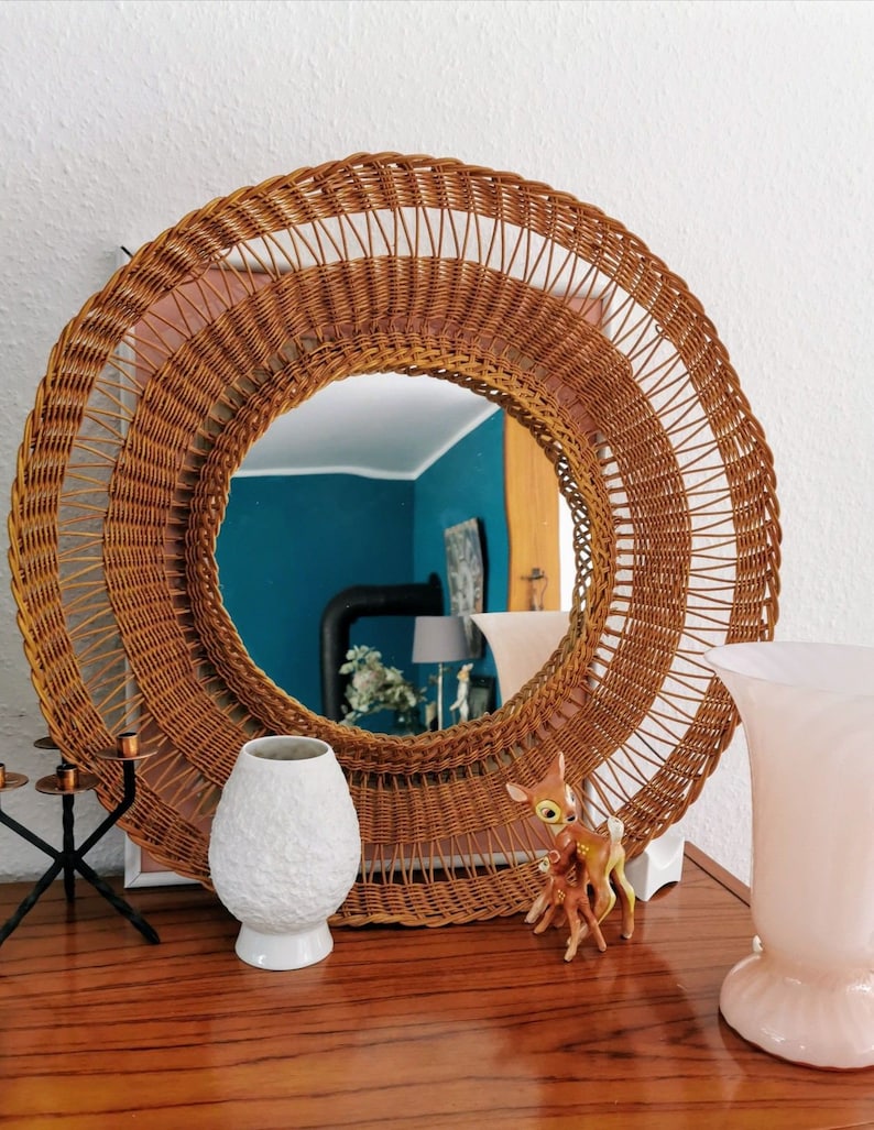 Rattan Wall Mirror Round and Very Large Made of Rattan Etsy