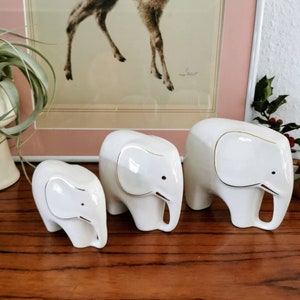 Porcelain elephants set of 3, vintage elephants, ceramic elephants, porcelain elephant herd, mid century modern
