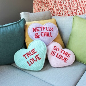 Valentine's Day Candy Heart Pillow Crochet Pattern