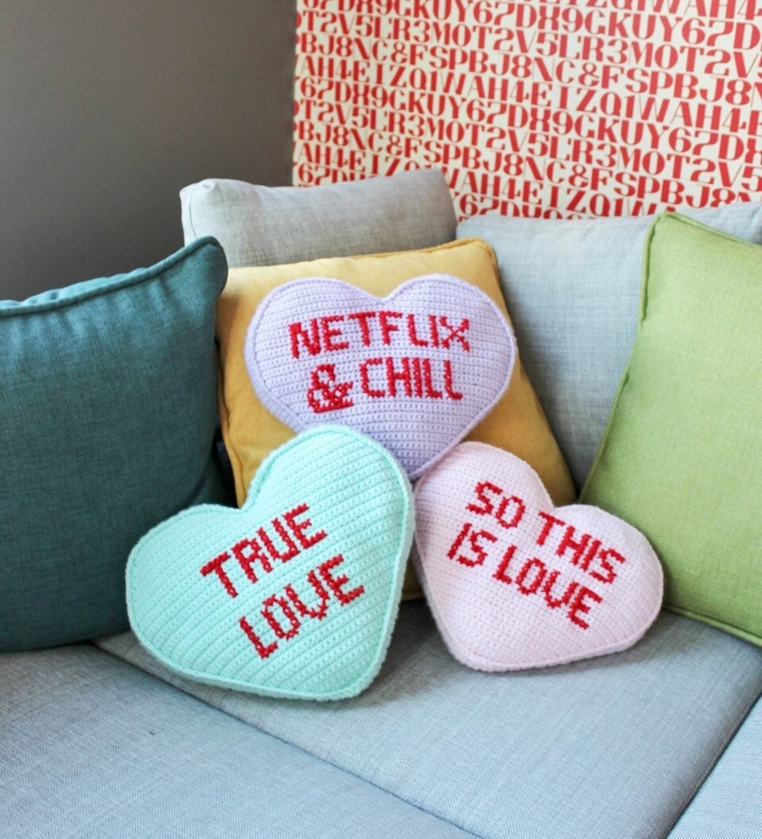 Valentine's Day Candy Heart Pillow Crochet Pattern Etsy