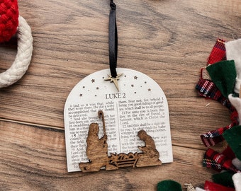3D Nativity Christmas Ornament, Farmhouse Style, Luke 2 Verse, Christmas Meaning, Religious Ornament, Bible Nativity Scene, Christian
