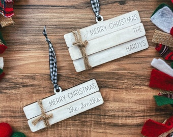 Family Ornament, Custom Family Ornament, Book Stack Ornament, Personalized Christmas Ornament, Farmhouse Christmas Ornament