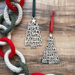 Customized Wooden Family Names Christmas Tree Ornament, Large Family Ornament, Family Tree Keepsake Ornament