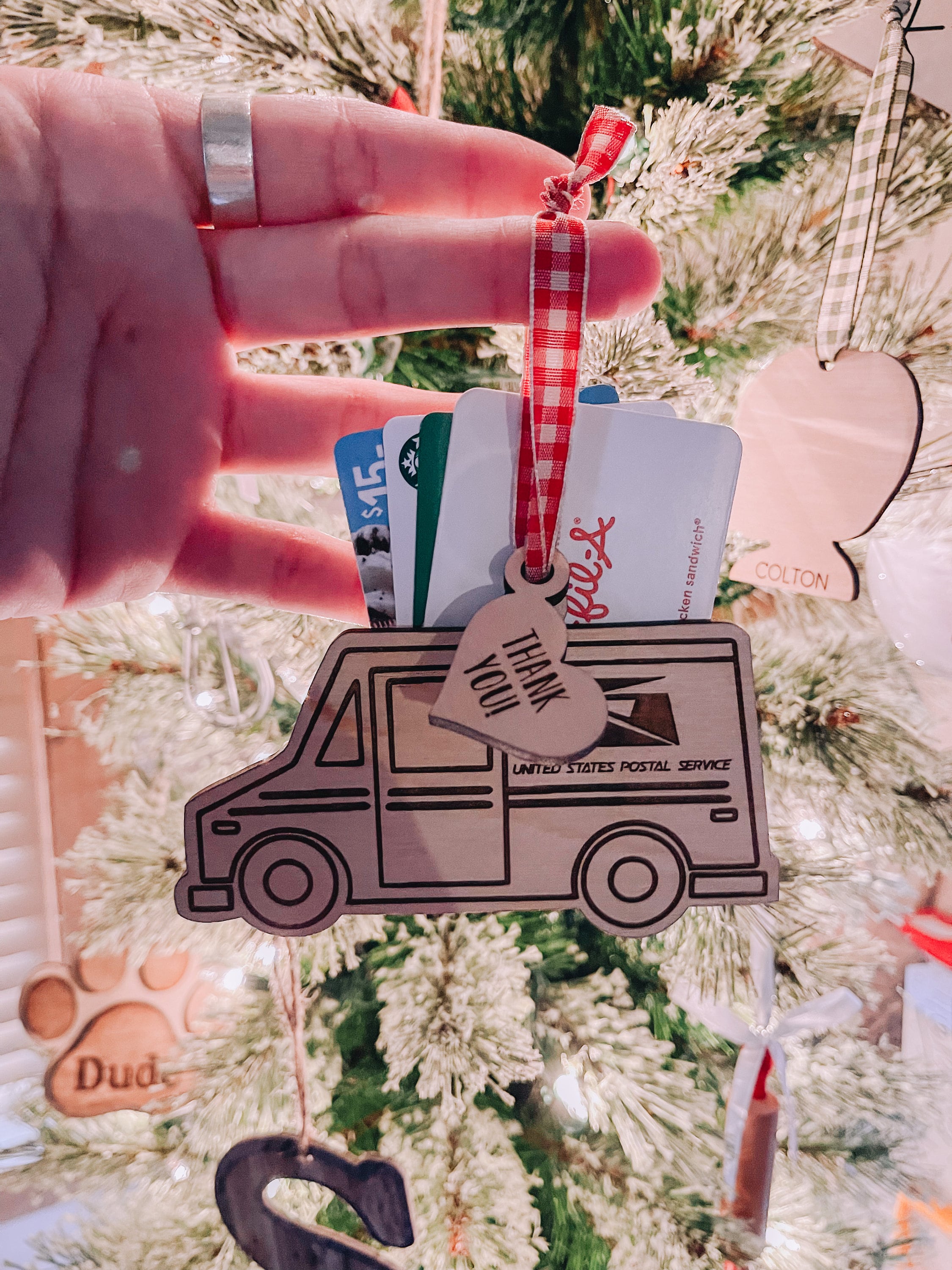 Mail Truck Gift Card Holder, Custom USPS Christmas Ornament, Mail Truck Christmas Ornament, Mailman, Mail Woman, Post Office, Postal Service
