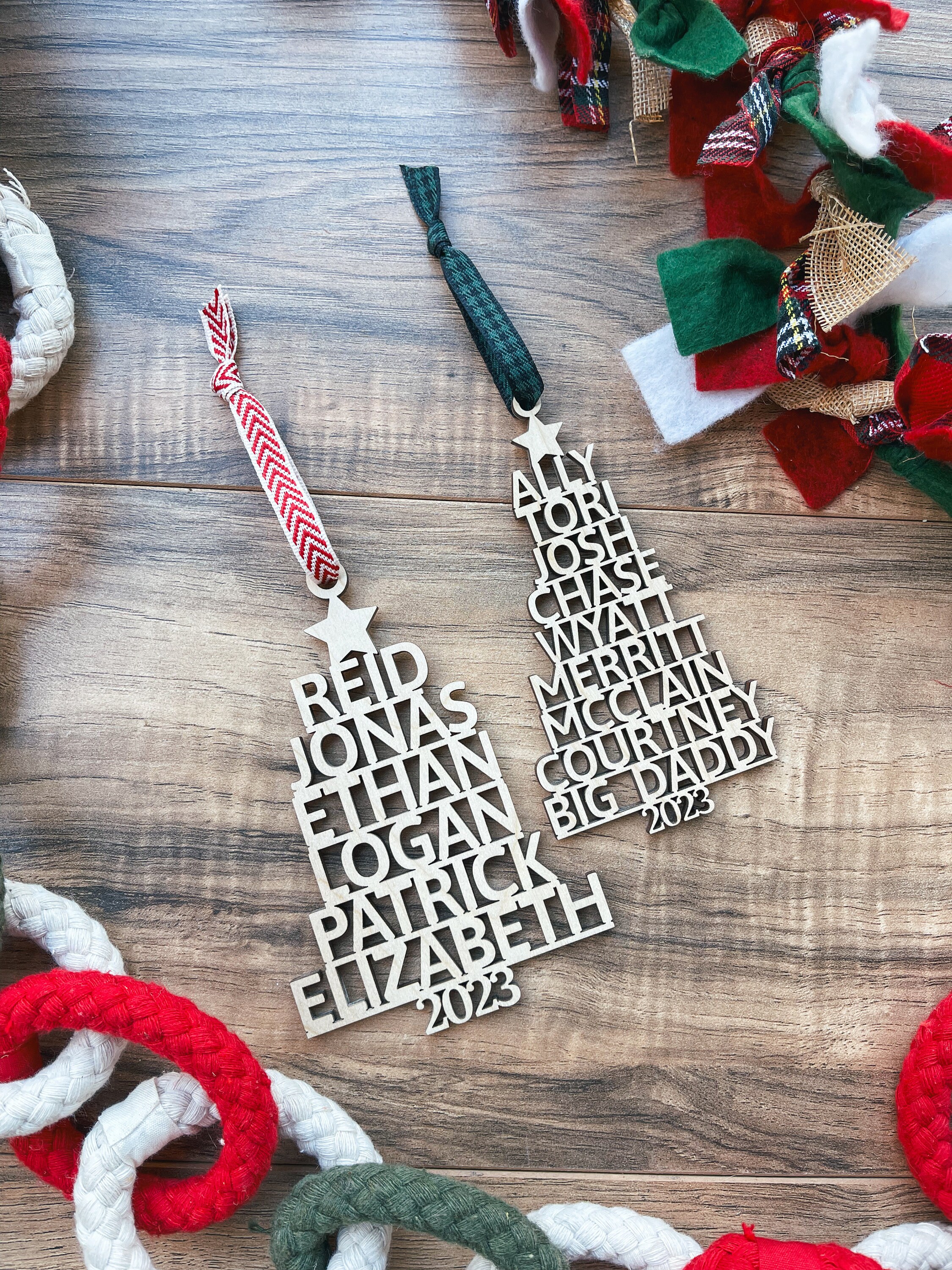 Customized Wooden Family Names Christmas Tree Ornament, Large