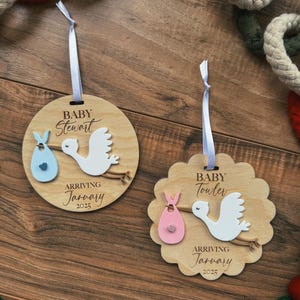 Personalized Stork Ornament, Stork Christmas Ornament, Custom Ornament, New Baby, Pregnant Christmas, Pregnancy Announcement Ornament