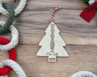 Personalized Teacher Tree Ornament, Custom Class Names Ornament, Teacher Christmas Gift, Class Roster Customized Christmas Tree