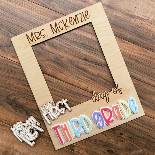 3D Teacher Photo Prop, First/Last Day Interchangeable School Sign, 100th Day of School, First Day Sign for Teachers, 3D Wooden Sign, Acrylic