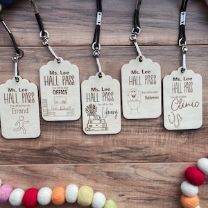 Personalized Hall Pass, Wooden Hall Pass, Teacher, School Pass, Classroom Pass Set, Hall Pass Set