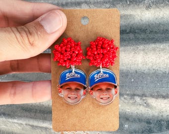 Custom Face Earrings, Custom Face Portrait Earrings, Photo Earrings, Spirit Wear, Sports Earrings, Travel Ball Earrings, Face Photo