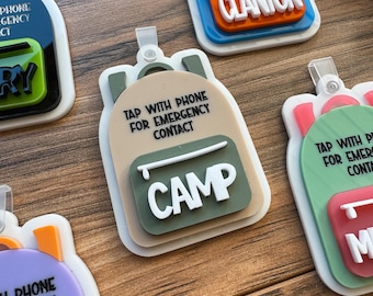 NFC Emergency Contact Keychain, NFC Tag Acrylic Bag Tag, Personalized Book Bag Name Tag, In Case of Emergency Tap Tag, 3D Kids Name Keychain
