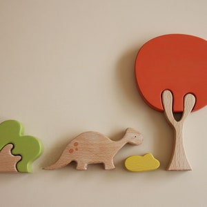 Dinosaur tree puzzle Scarlet tree, open ended play, Montessori play, stacking toy., wooden animals image 2