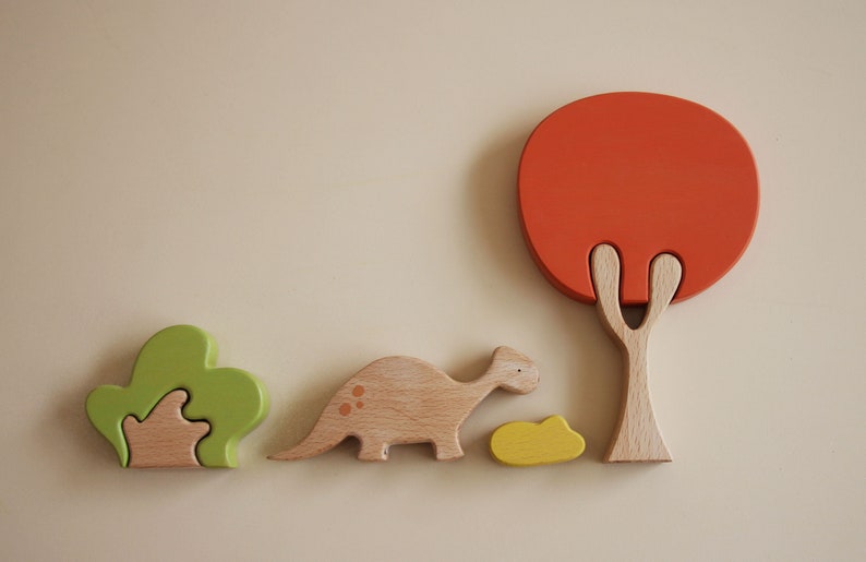 Dinosaur tree puzzle Scarlet tree, open ended play, Montessori play, stacking toy., wooden animals image 2