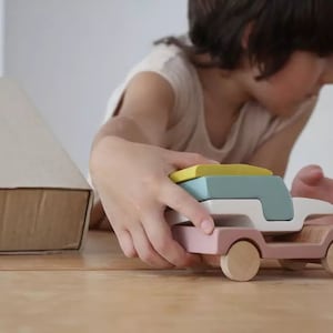 Stacking toy, wooden toy, handmade, car, jeep,toddlers toy, open ended play image 9