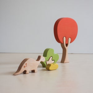 Dinosaur tree puzzle Scarlet tree, open ended play, Montessori play, stacking toy., wooden animals image 5