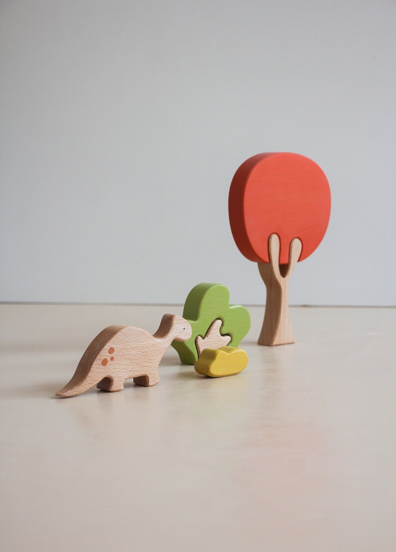 Dinosaur tree puzzle Scarlet tree, open ended play, Montessori play, stacking toy., wooden animals image 5