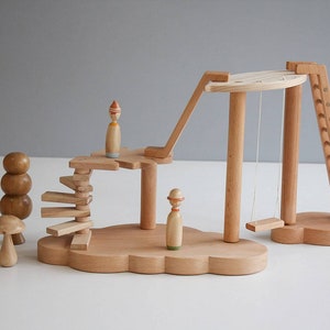 Wooden tree house, woodenplay set, wooden dollhouse, wooden tree, wooden playground, wooden peg dolls, Montessori play set, Waldorf toy
