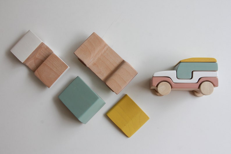 Stacking toy, wooden toy, handmade, car, jeep,toddlers toy, open ended play image 4