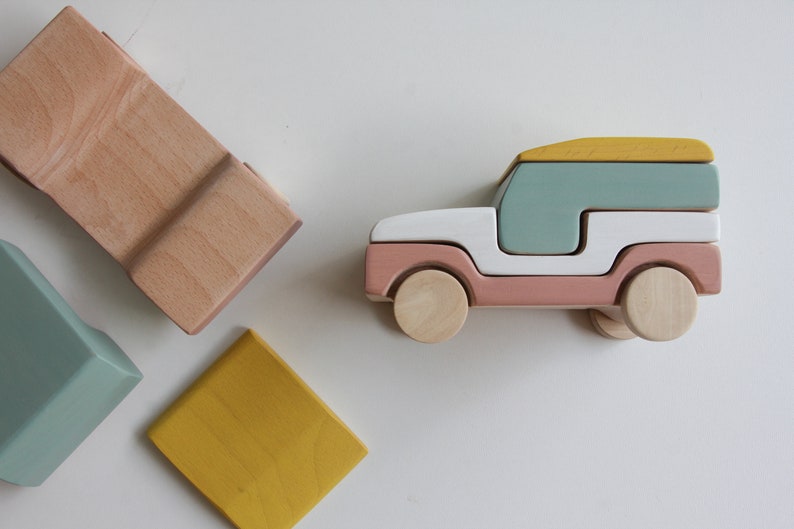 Stacking toy, wooden toy, handmade, car, jeep,toddlers toy, open ended play image 2