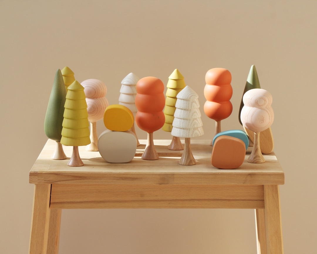 Colourful Wooden Trees, Wooden Tree Set, Wooden Forest, Waldorf Play ...