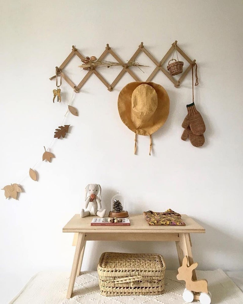 Handmade wooden garland, autumn leaves, kids room decor, natural wood, home decoration image 1