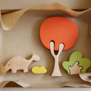 Dinosaur tree puzzle Scarlet tree, open ended play, Montessori play, stacking toy., wooden animals image 1