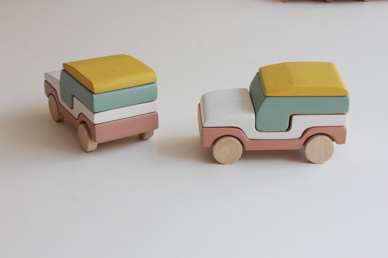 Stacking toy, wooden toy, handmade, car, jeep,toddlers toy, open ended play image 5