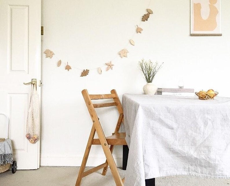 Handmade wooden garland, autumn leaves, kids room decor, natural wood, home decoration image 4