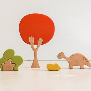 Dinosaur tree puzzle Scarlet tree, open ended play, Montessori play, stacking toy., wooden animals image 4