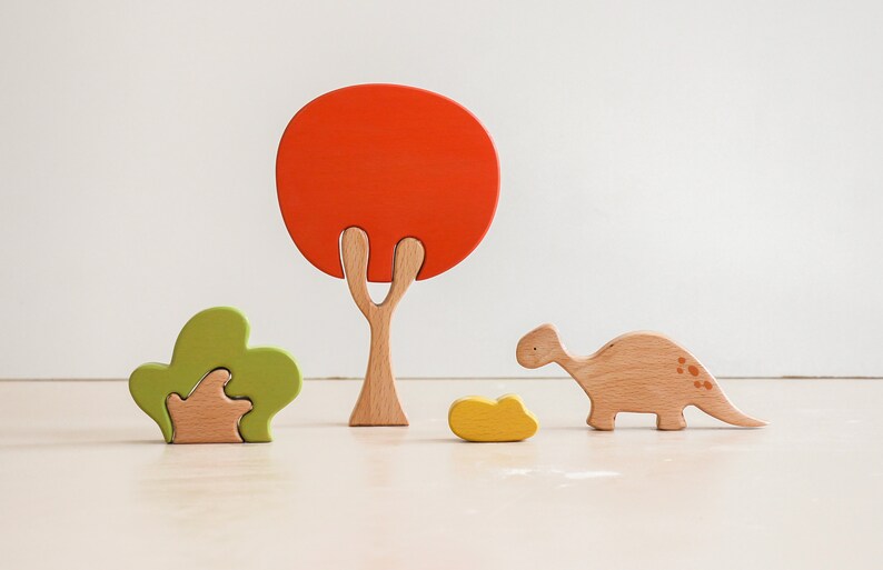 Dinosaur tree puzzle Scarlet tree, open ended play, Montessori play, stacking toy., wooden animals image 4