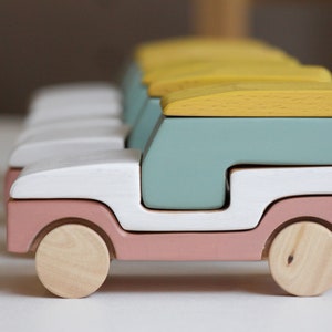 Stacking toy, wooden toy, handmade, car, jeep,toddlers toy, open ended play image 3