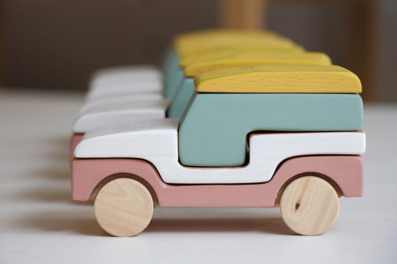 Stacking toy, wooden toy, handmade, car, jeep,toddlers toy, open ended play image 3