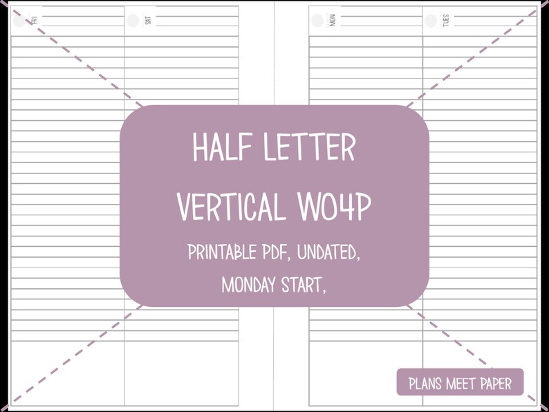 PRINTABLE Half Letter Week on 4 Pages Insert Monday Start (for Use With ...