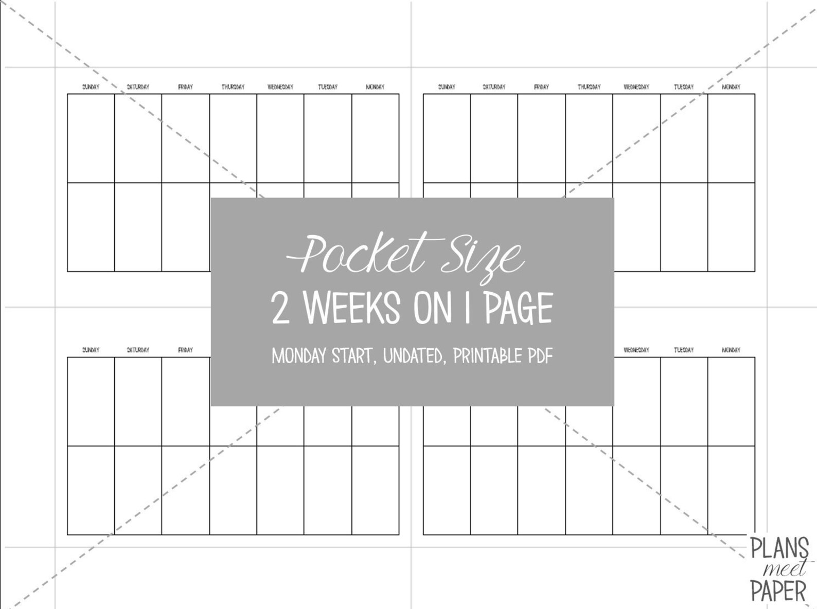 PRINTABLE Pocket Size 2 Weeks on One Page Insert, Undated, Monday Start ...