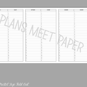May include: A printable pocket-sized calendar planner with six months, July through December. The calendar is divided into six columns, one for each month, with numbered days and lines for writing.