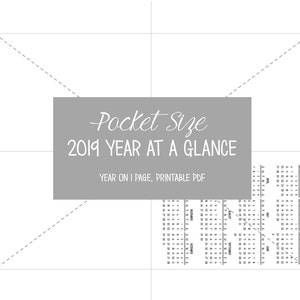 PRINTABLE Pocket Size 2019 Year at a Glance, Year on 1 Page Insert - Etsy