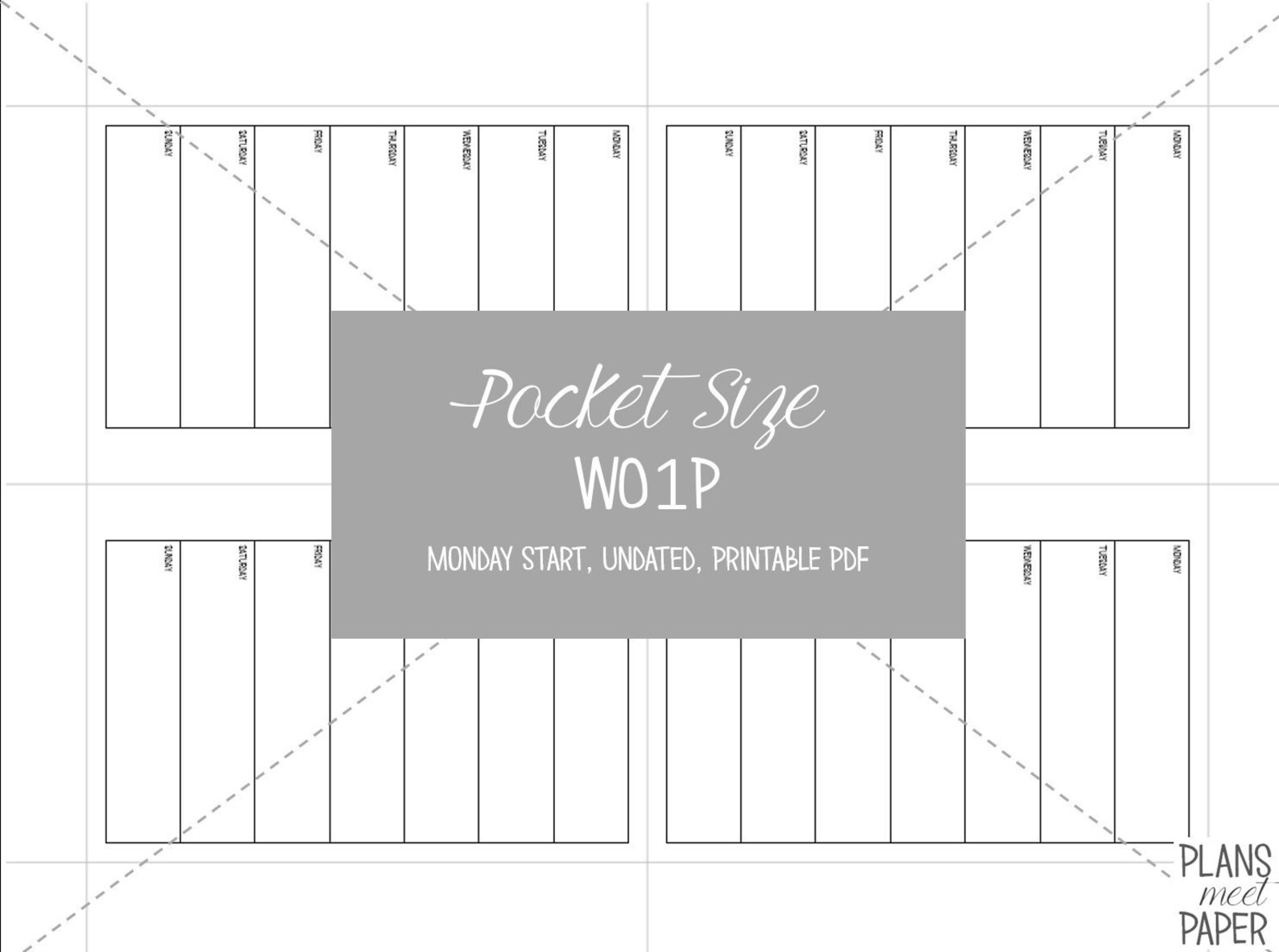 PRINTABLE Pocket Size Week on One Page Insert, Undated, Monday Start - Etsy