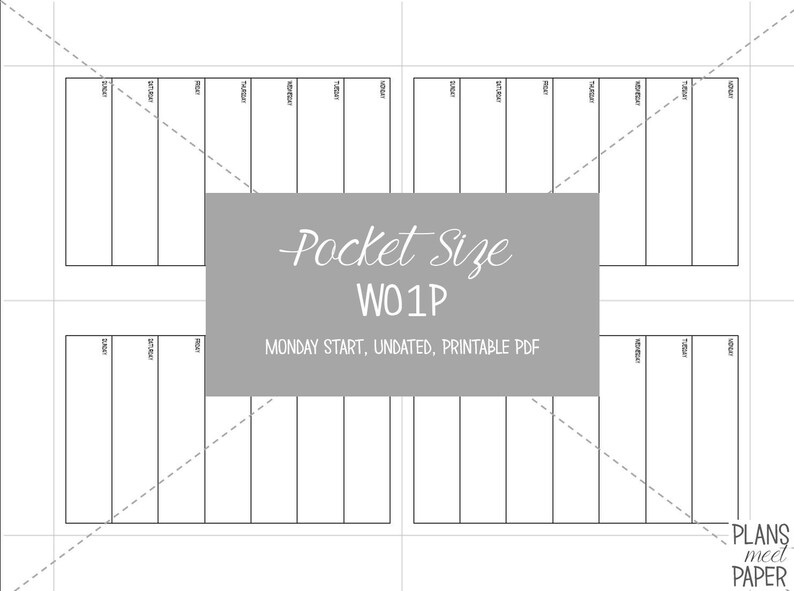 PRINTABLE Pocket Size Week on One Page Insert, Undated, Monday Start - Etsy