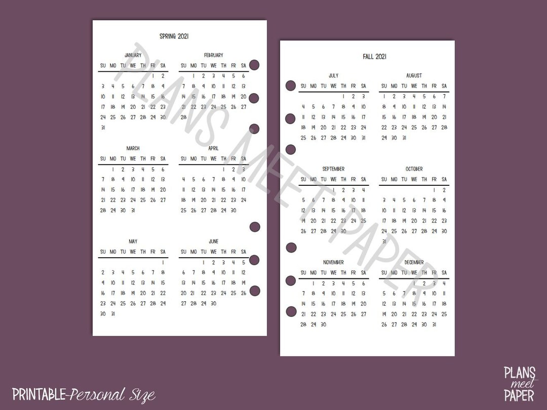 PRINTABLE Personal 2021 Year at a Glance - Etsy