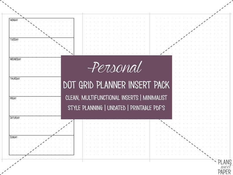 PRINTABLE Personal Size Dot Grid Planner Insert Pack Clean Etsy