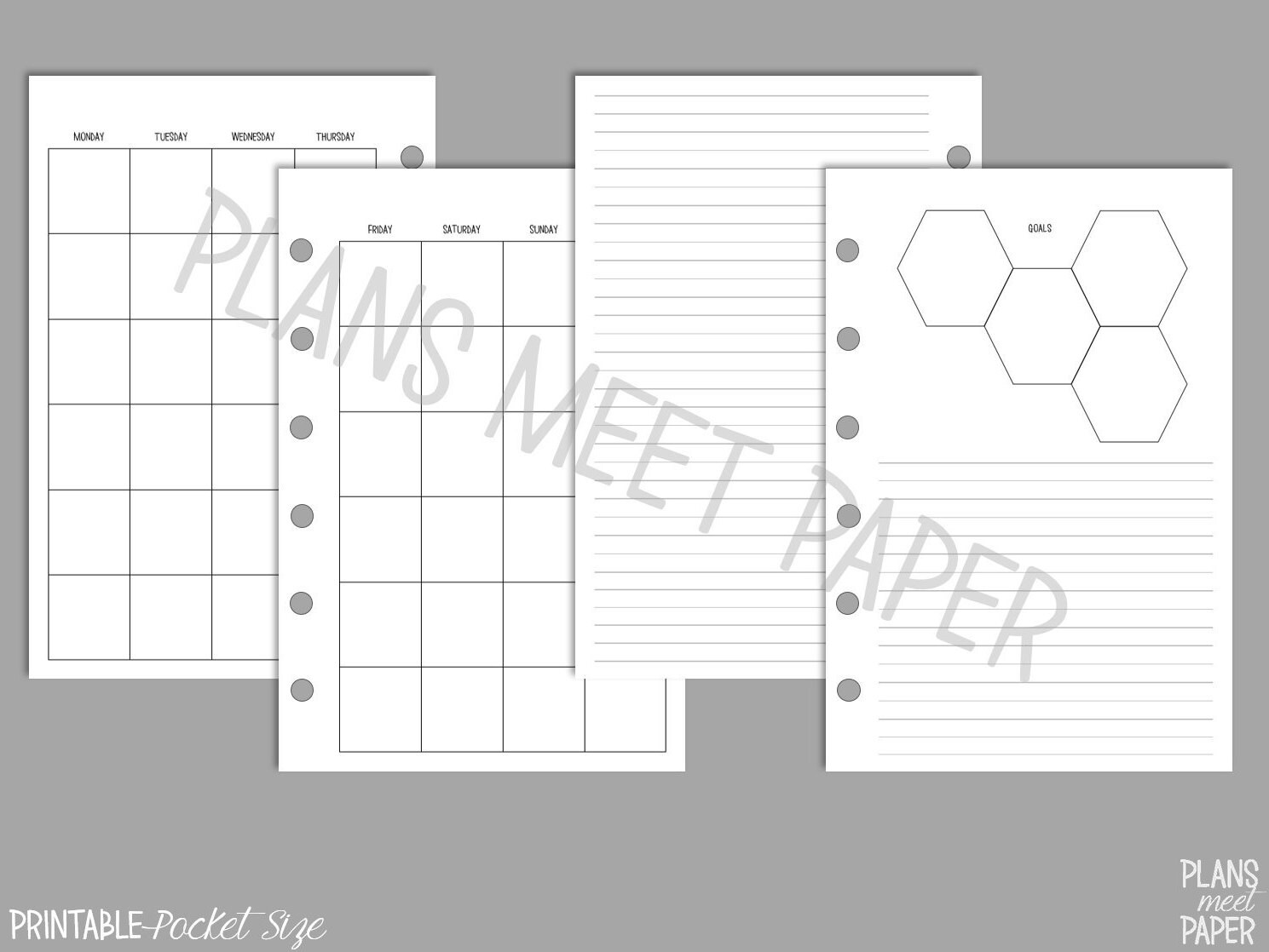 PRINTABLE Pocket Size Month on Two Pages Insert, Undated, Includes ...