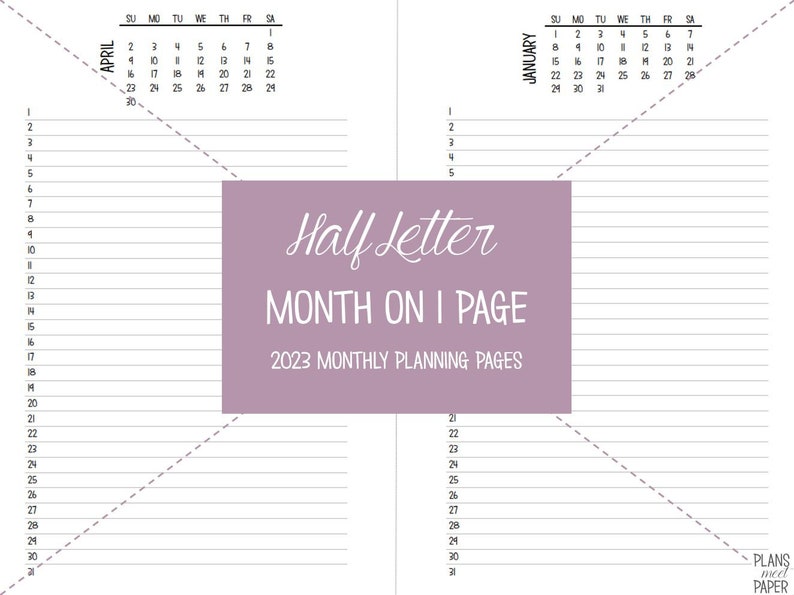 PRINTABLE Half Letter 2023 Month on One Page Inserts - Etsy