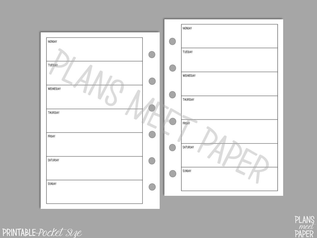 PRINTABLE Pocket Size Week on One Page Insert, Undated, Monday Start - Etsy