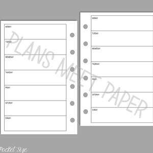 PRINTABLE Pocket Size Week on One Page Insert, Undated, Monday Start - Etsy