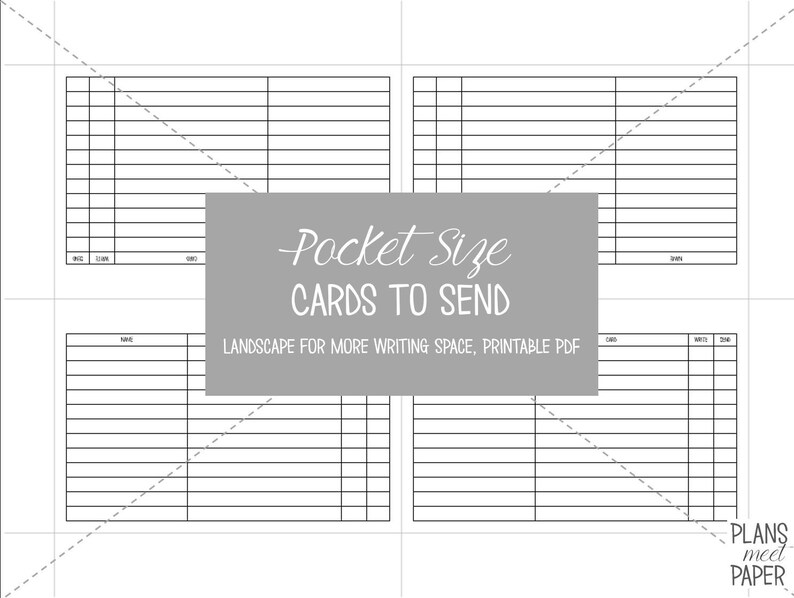 PRINTABLE Pocket Size Cards to Send Tracker Etsy
