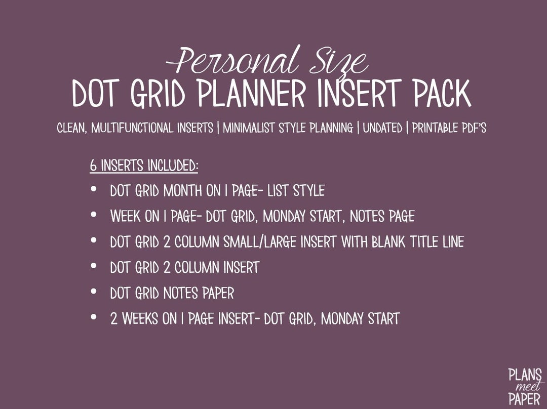 PRINTABLE Personal Size Dot Grid Planner Insert Pack | Clean ...